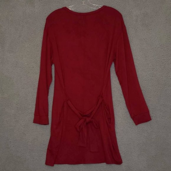 Fraiche By J Womens T Shirt Dress Burgundy Knee Length Long‎ Sleeve Sash L - Picture 2 of 8
